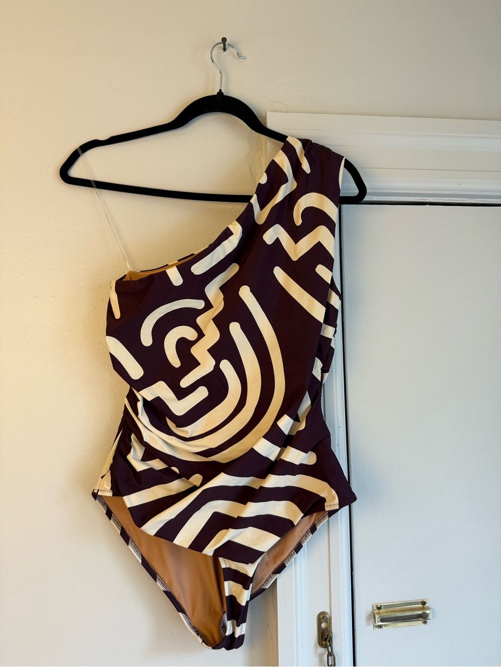 OAS Girls One-Shoulder One-Piece Swimsuit in Brown and Cream